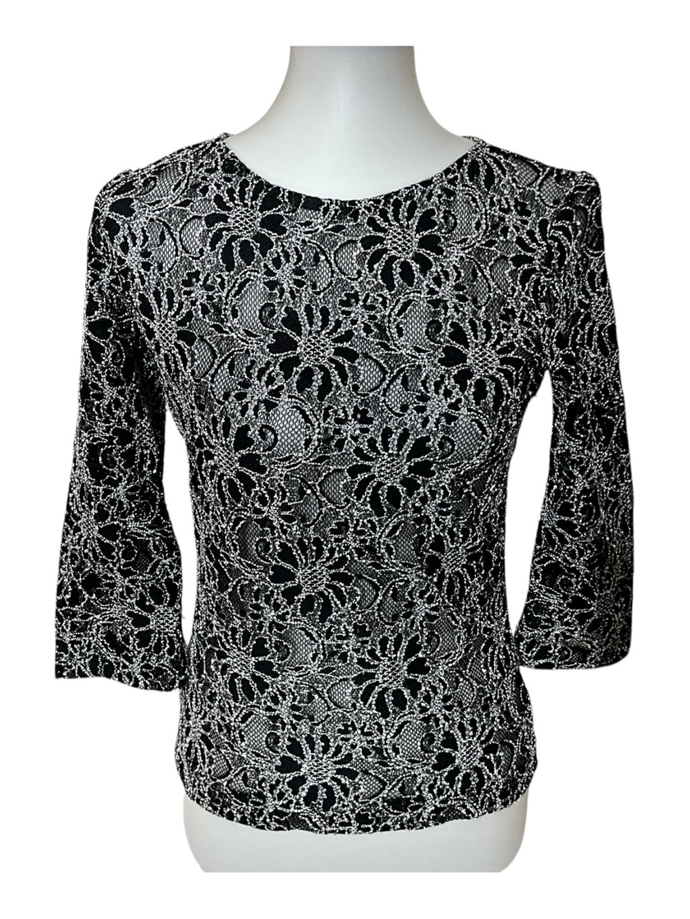 Sedona Clothing Company Size Small Pull Over Lace Mesh Metallic Top